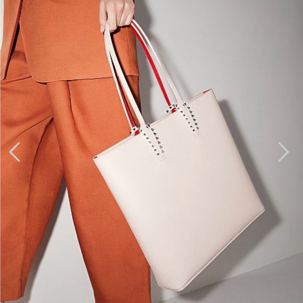 CHRISTIAN LOUBOUTIN CABATA TOTE NEUTRAL BLUSH BEIGE CALF LEATHER NEW ZIPPER TOP